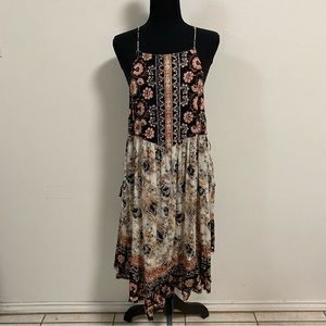 Free People Floral Bohemian Dress - Black and Cream